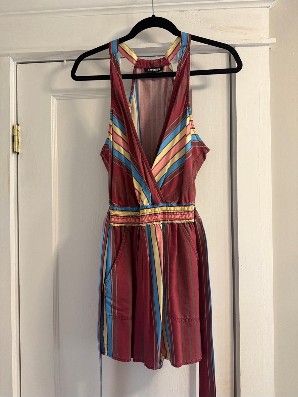 Express Burgundy Multi-Stripe Wrap Romper